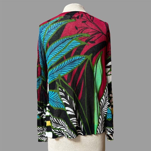 Desigual Jers Olten Sweater Open Cardigan Leaf Waterfall Artsy Maximalist - S - Picture 2 of 4